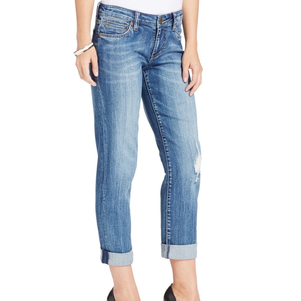 KUT from the Kloth Catherine Boyfriend Cuffed Jean Distressed Destroyed Size 2